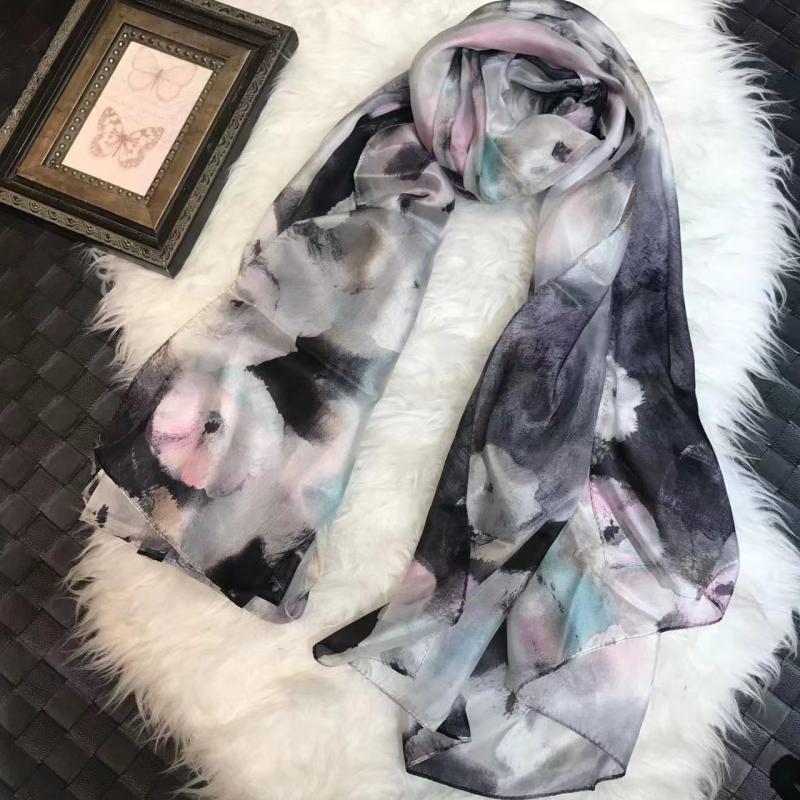 Scarf 100% Silk Paj White Black Pink